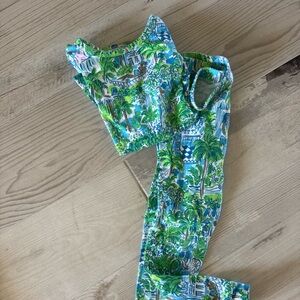 Lilly Pulitzer size 4 PJ’s Tropical Palm Print Two-Piece Set in Blue & Green